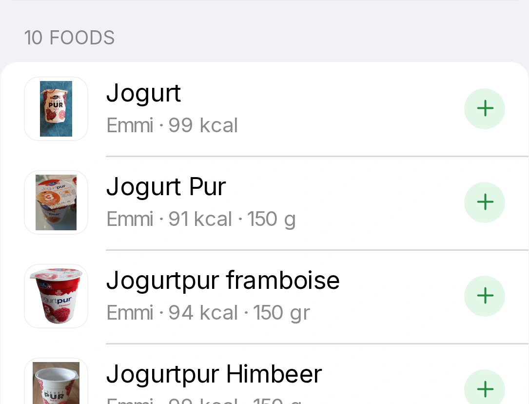 Suchergebnisse für Joghurt mit Produktfoto, Marke, Kalorien und Packungsgrösse